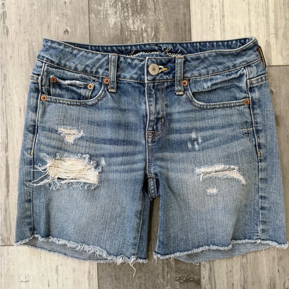American Eagle Outfitters Light Blue Distressed Jean Shorts